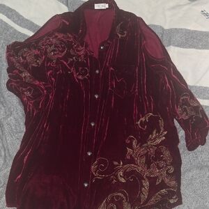 Tasha Polizzi Burgundy Velvet Top with Gold Embroidery